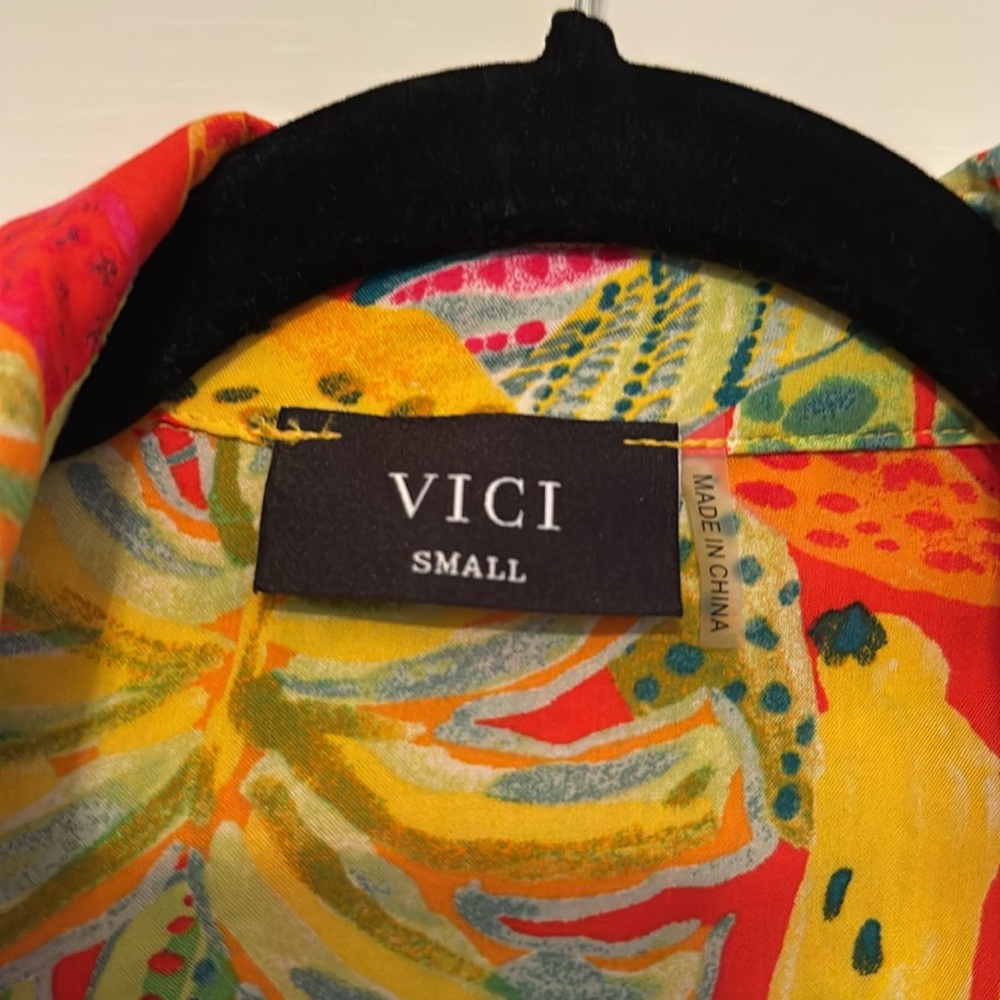 Vici | Coveted Button Down Shirt Dress Colorful Tropical Mini Cover Up Small - Picture 7 of 10